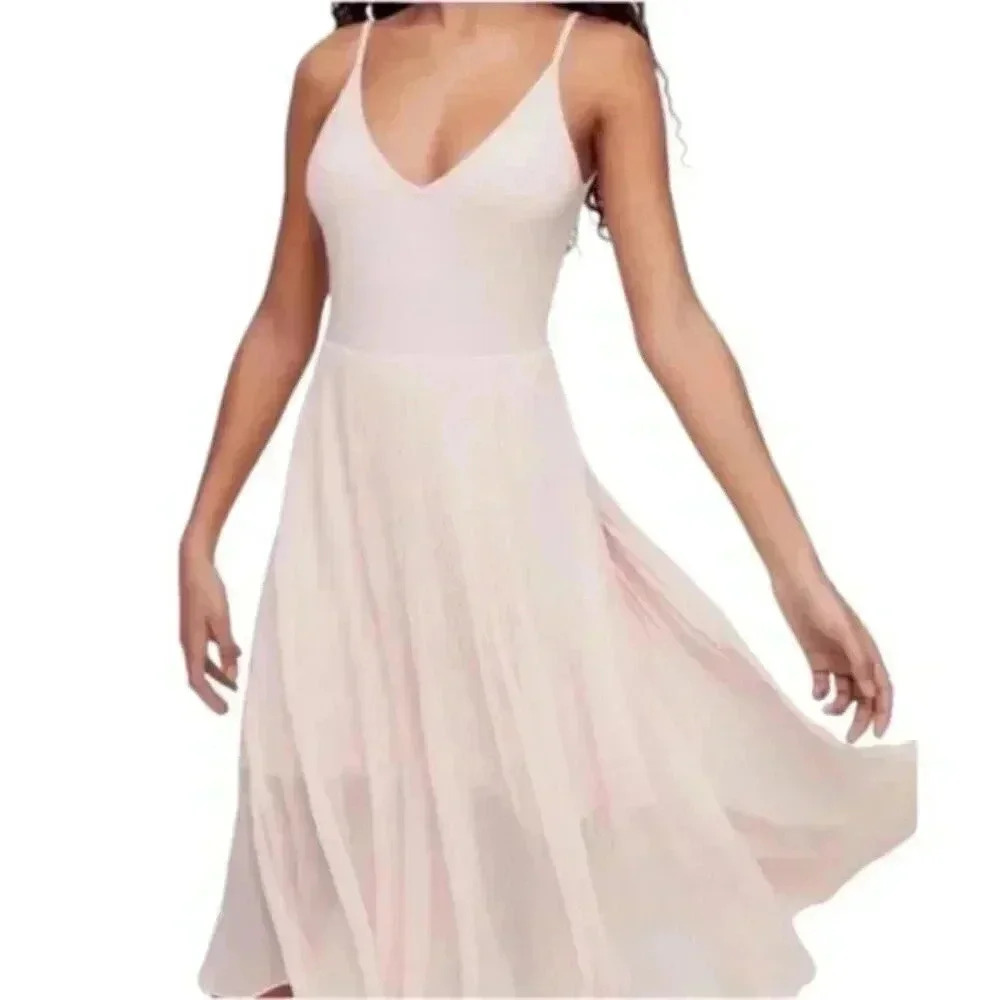 Aritzia Wilfred Daphnee Dress Pink Balletcore Flowy Tank Midi Pleated Size XXS